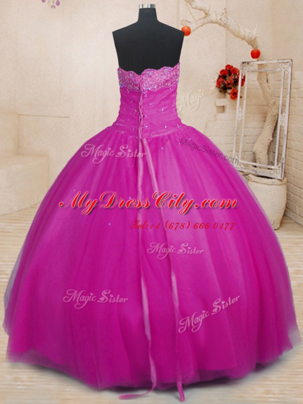 Clearance Floor Length Ball Gowns Sleeveless Fuchsia Sweet 16 Dresses Lace Up