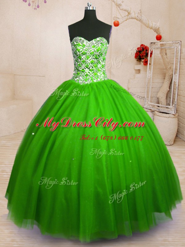 Sophisticated Sleeveless Floor Length Beading Lace Up Sweet 16 Dresses