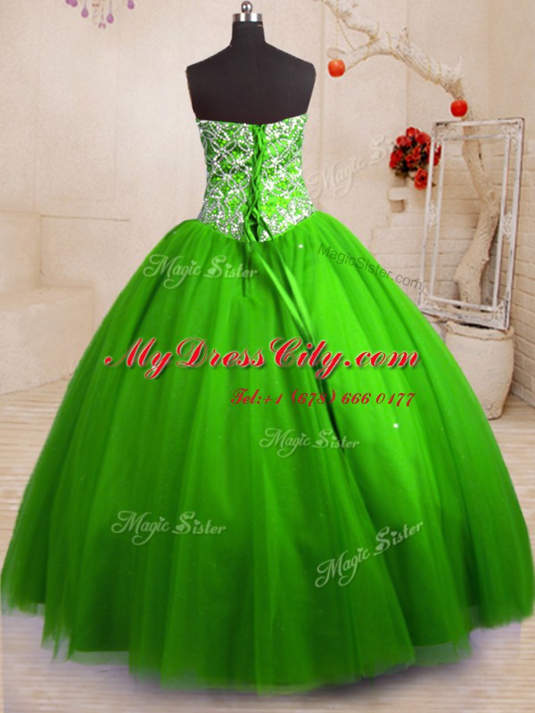 Sophisticated Sleeveless Floor Length Beading Lace Up Sweet 16 Dresses