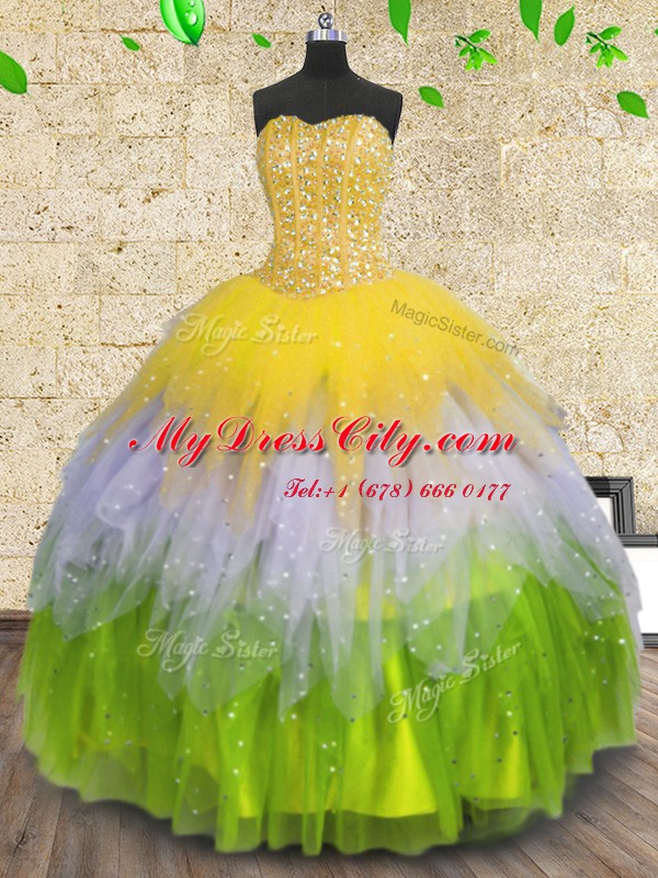 Custom Fit Multi-color Sweetheart Neckline Beading and Ruffles and Sequins Vestidos de Quinceanera Sleeveless Lace Up