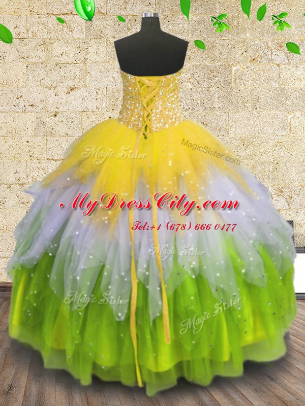 Custom Fit Multi-color Sweetheart Neckline Beading and Ruffles and Sequins Vestidos de Quinceanera Sleeveless Lace Up