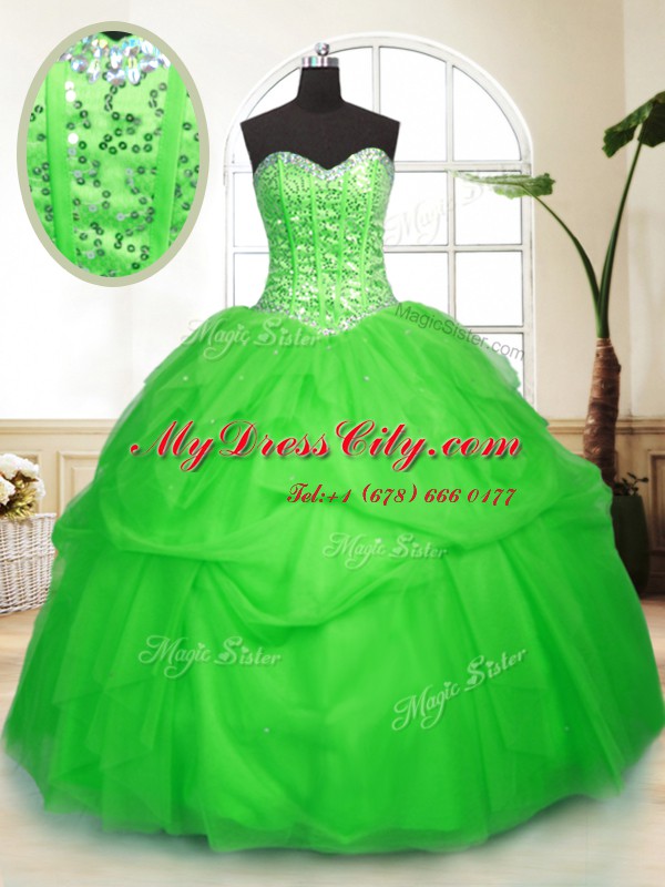 Sweetheart Sleeveless Tulle Quinceanera Gowns Sequins and Pick Ups Lace Up