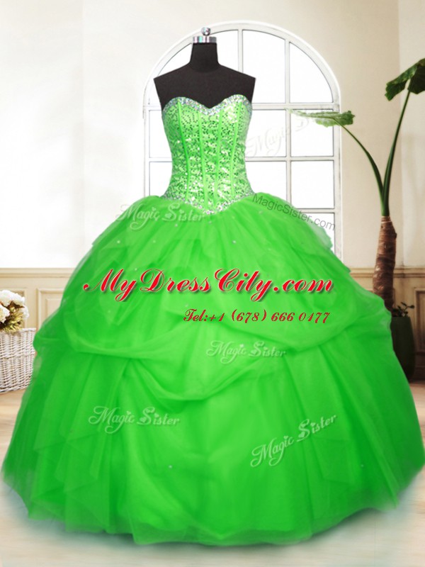 Sweetheart Sleeveless Tulle Quinceanera Gowns Sequins and Pick Ups Lace Up