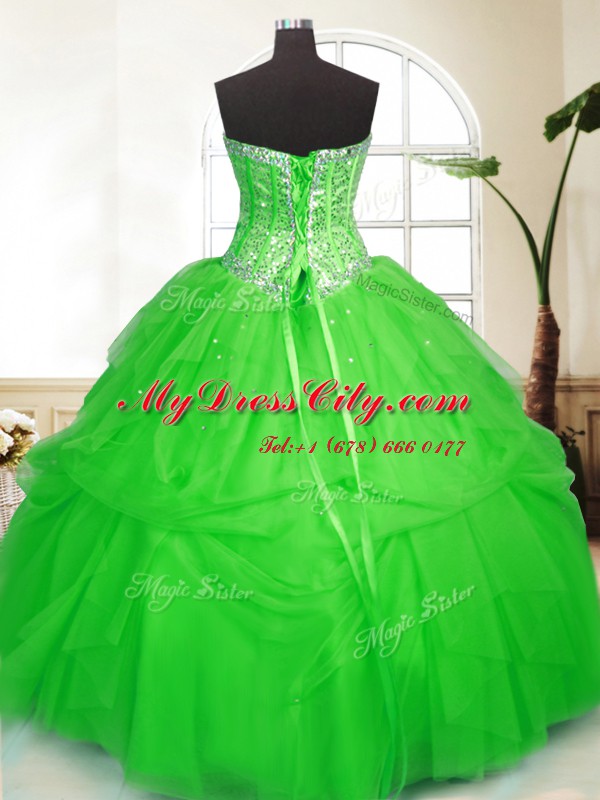 Sweetheart Sleeveless Tulle Quinceanera Gowns Sequins and Pick Ups Lace Up