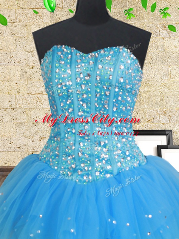 Tulle Sleeveless Floor Length 15 Quinceanera Dress and Beading and Ruffles and Ruffled Layers