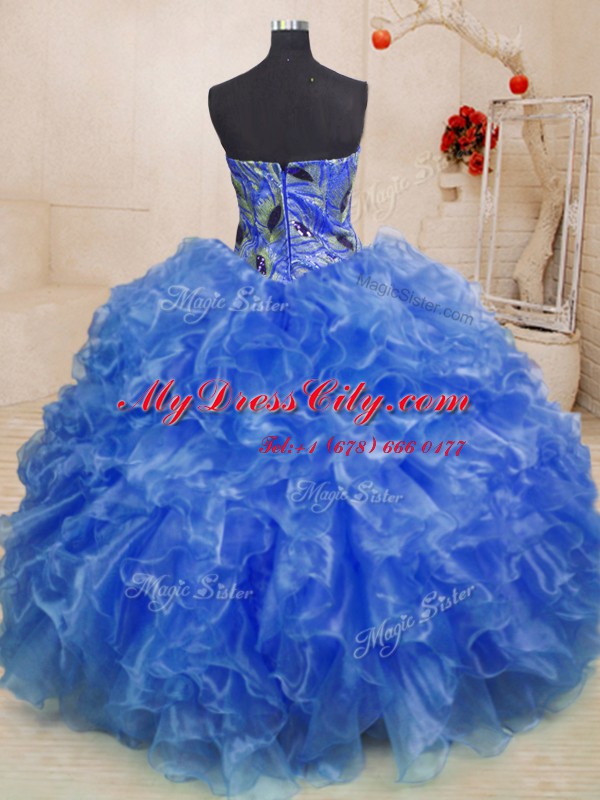 Trendy Floor Length Ball Gowns Sleeveless Blue Quinceanera Dresses Zipper