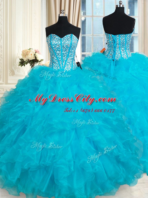 Romantic Organza Sleeveless Floor Length Quinceanera Dress and Beading and Ruffles