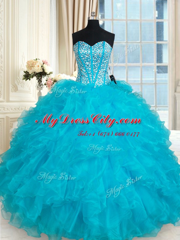 Romantic Organza Sleeveless Floor Length Quinceanera Dress and Beading and Ruffles