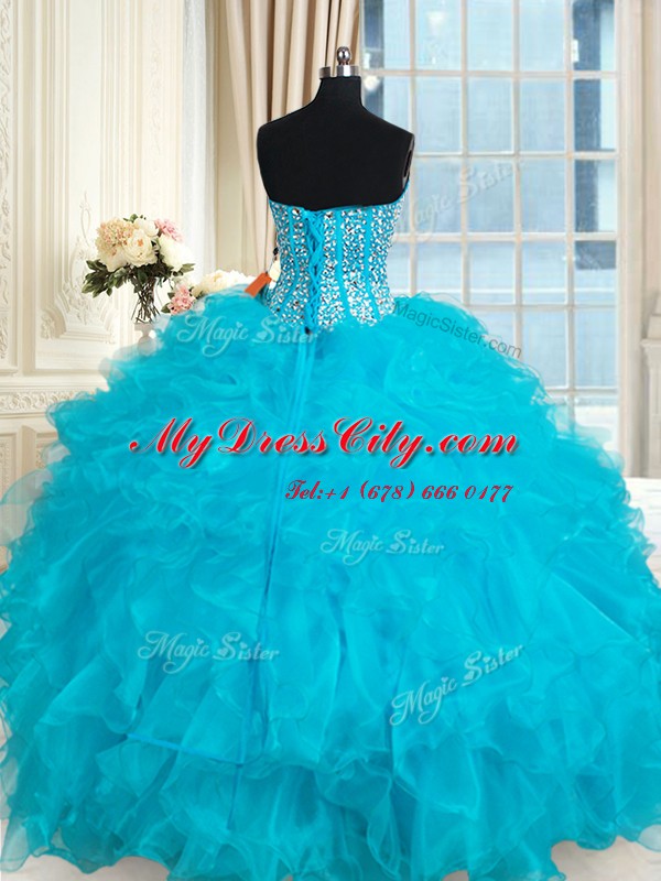 Romantic Organza Sleeveless Floor Length Quinceanera Dress and Beading and Ruffles