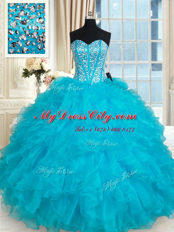 Romantic Organza Sleeveless Floor Length Quinceanera Dress and Beading and Ruffles