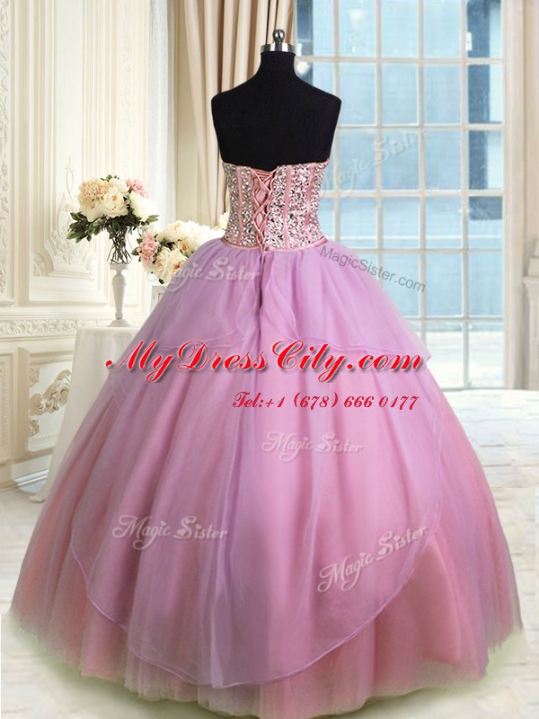 Three Piece Lavender Sweetheart Lace Up Beading Quinceanera Dress Sleeveless