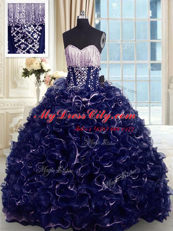 Dynamic Sleeveless Brush Train Beading and Ruffles Lace Up Quinceanera Gowns