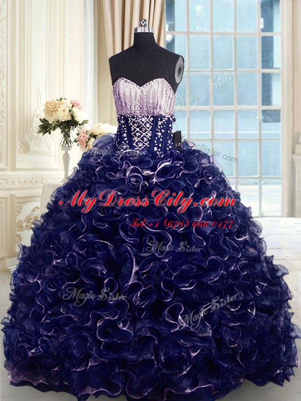 Dynamic Sleeveless Brush Train Beading and Ruffles Lace Up Quinceanera Gowns