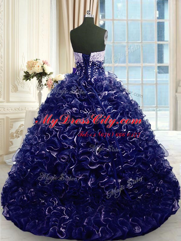 Dynamic Sleeveless Brush Train Beading and Ruffles Lace Up Quinceanera Gowns