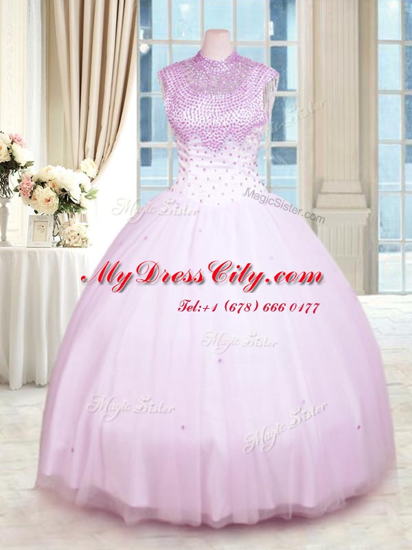 Lilac High-neck Zipper Beading Quinceanera Gown Sleeveless