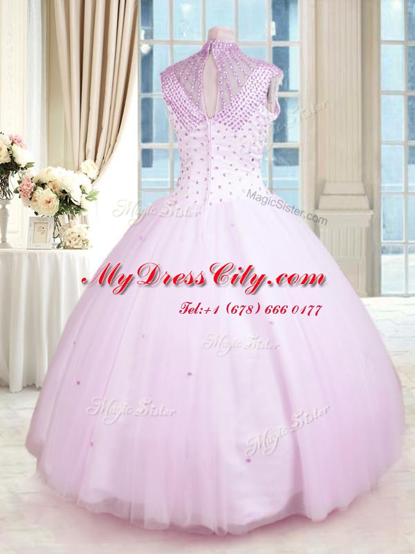 Lilac High-neck Zipper Beading Quinceanera Gown Sleeveless