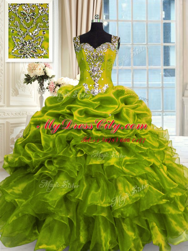 High End Olive Green Straps Lace Up Beading Vestidos de Quinceanera Sleeveless