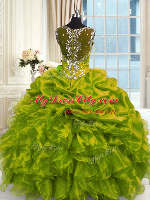 High End Olive Green Straps Lace Up Beading Vestidos de Quinceanera Sleeveless