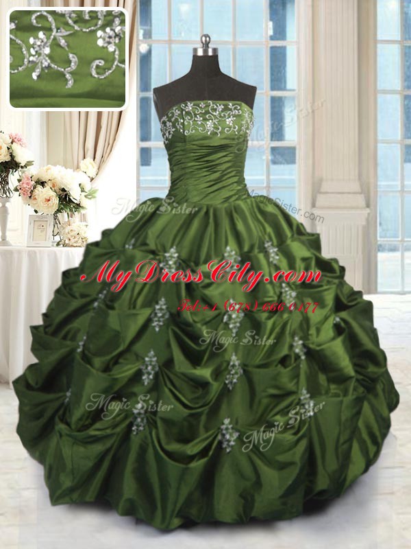 Extravagant Green Strapless Lace Up Beading and Pick Ups Sweet 16 Dress Sleeveless