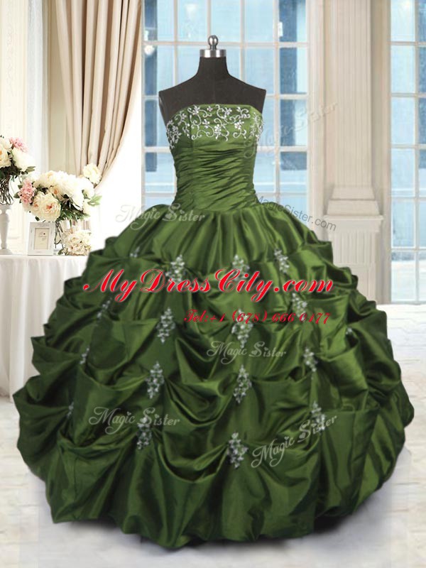 Extravagant Green Strapless Lace Up Beading and Pick Ups Sweet 16 Dress Sleeveless