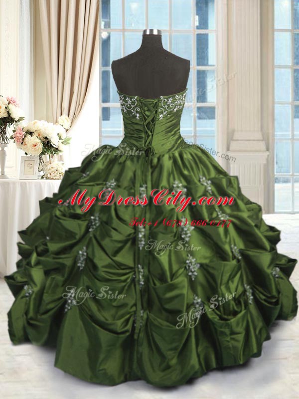 Extravagant Green Strapless Lace Up Beading and Pick Ups Sweet 16 Dress Sleeveless