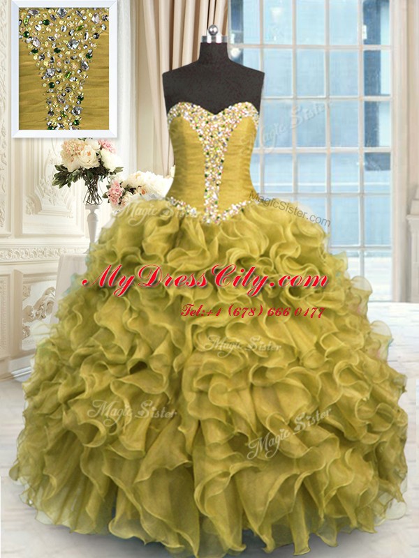 Sleeveless Lace Up Floor Length Beading and Ruffles Sweet 16 Quinceanera Dress