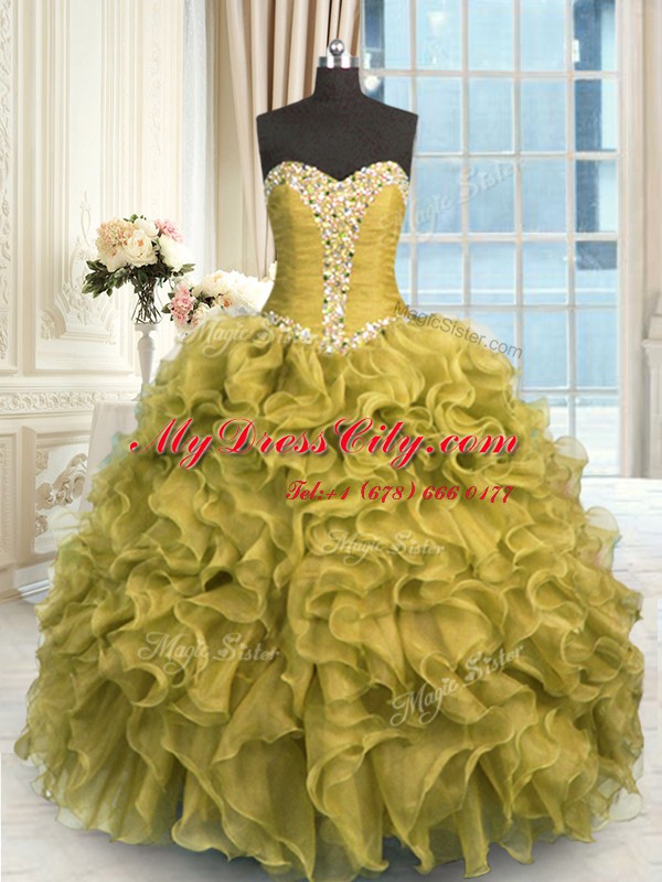 Sleeveless Lace Up Floor Length Beading and Ruffles Sweet 16 Quinceanera Dress