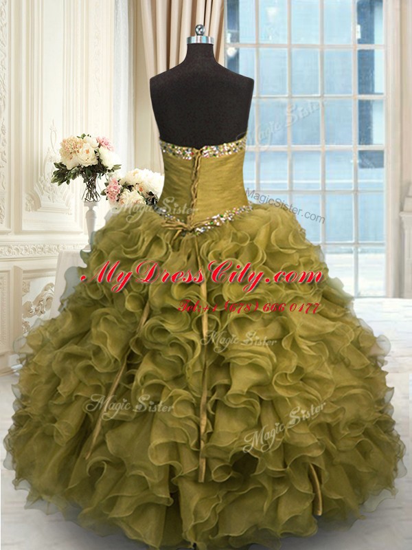 Sleeveless Lace Up Floor Length Beading and Ruffles Sweet 16 Quinceanera Dress