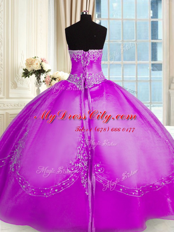 Sexy Beading and Embroidery Quince Ball Gowns Purple Lace Up Sleeveless Floor Length