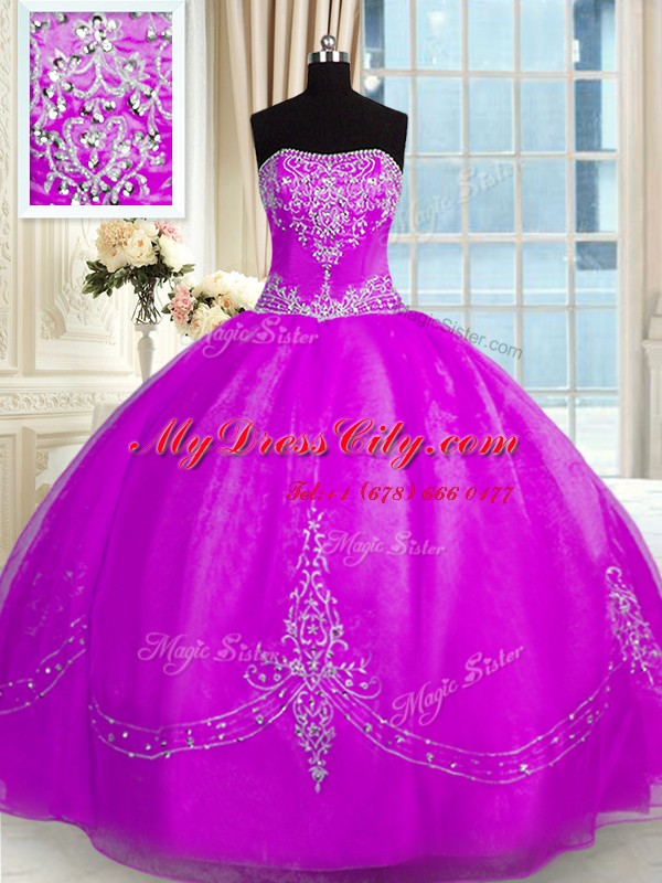 Sexy Beading and Embroidery Quince Ball Gowns Purple Lace Up Sleeveless Floor Length