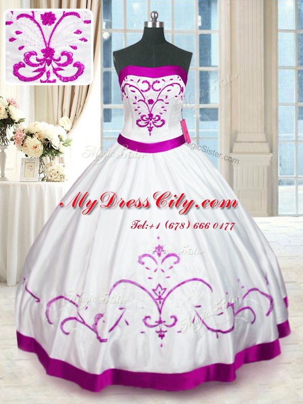 Strapless Sleeveless Satin Ball Gown Prom Dress Beading and Embroidery and Belt Lace Up