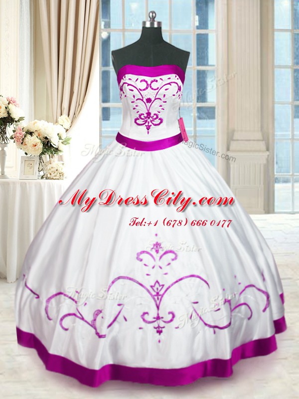 Strapless Sleeveless Satin Ball Gown Prom Dress Beading and Embroidery and Belt Lace Up