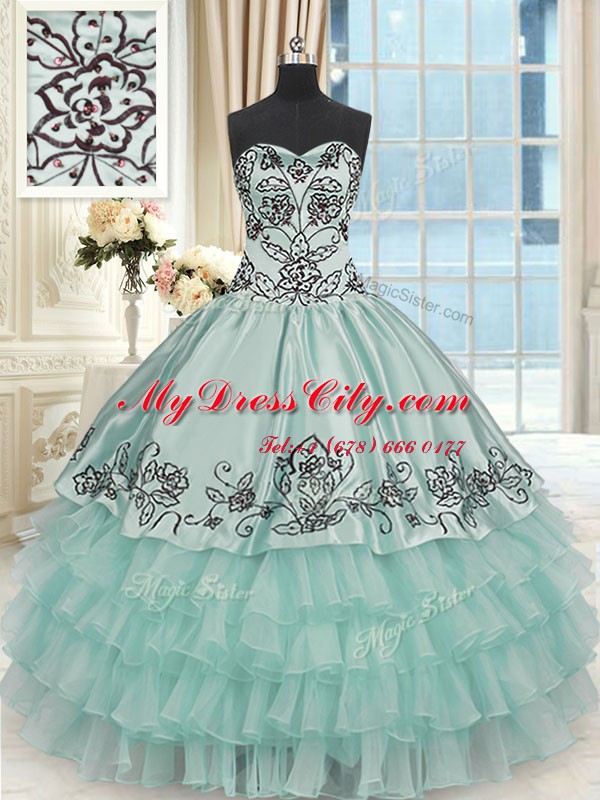 Apple Green Ball Gowns Organza and Taffeta Sweetheart Sleeveless Beading and Embroidery and Ruffled Layers Floor Length Lace Up Quinceanera Gown