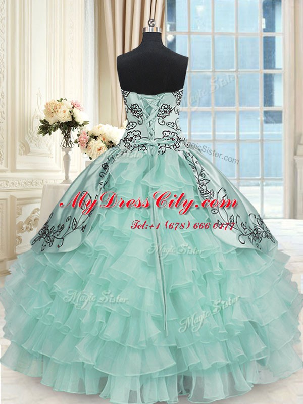 Apple Green Ball Gowns Organza and Taffeta Sweetheart Sleeveless Beading and Embroidery and Ruffled Layers Floor Length Lace Up Quinceanera Gown