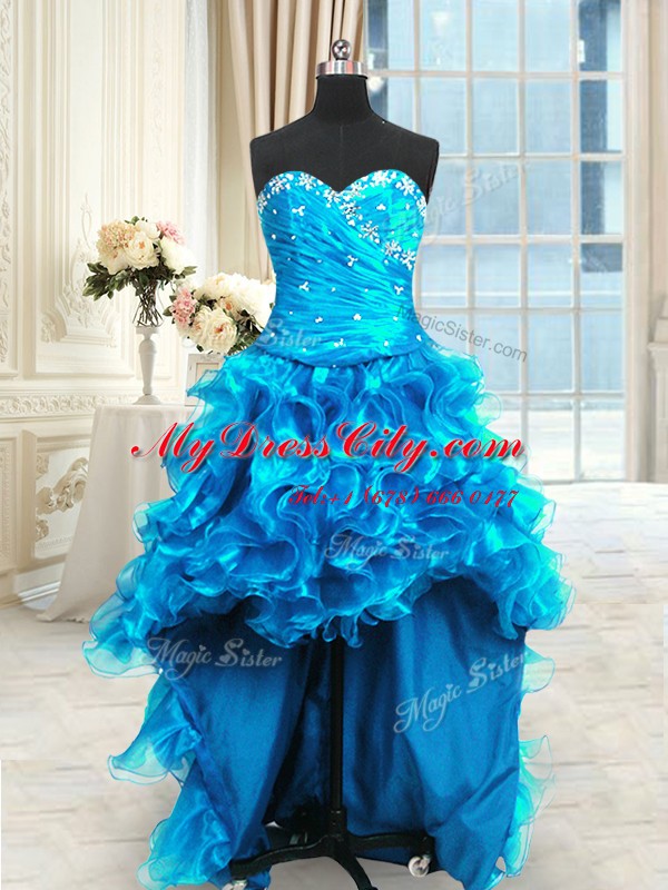 Four Piece Sleeveless Lace Up Floor Length Beading and Ruffles and Ruching 15 Quinceanera Dress