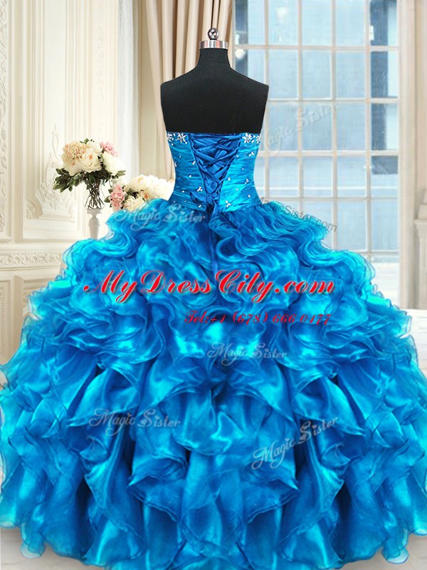 Four Piece Sleeveless Lace Up Floor Length Beading and Ruffles and Ruching 15 Quinceanera Dress