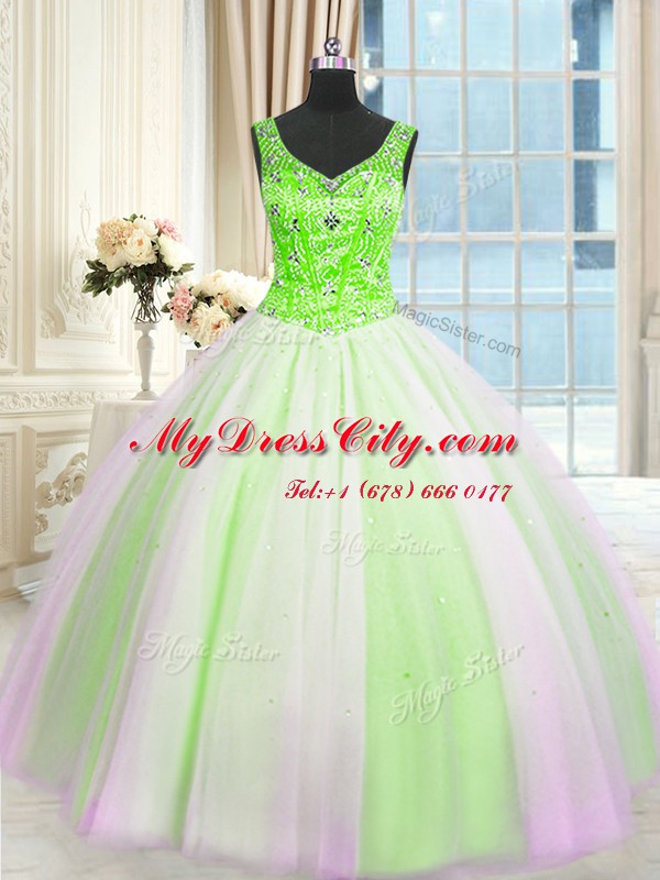 Flirting Multi-color Sleeveless Beading and Sequins Floor Length Sweet 16 Dresses