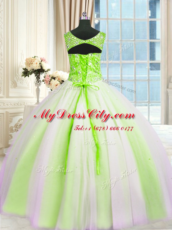 Flirting Multi-color Sleeveless Beading and Sequins Floor Length Sweet 16 Dresses