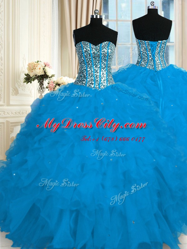 Captivating Floor Length Ball Gowns Sleeveless Blue Vestidos de Quinceanera Lace Up