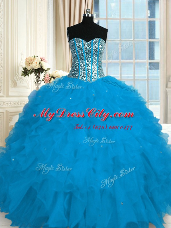 Captivating Floor Length Ball Gowns Sleeveless Blue Vestidos de Quinceanera Lace Up