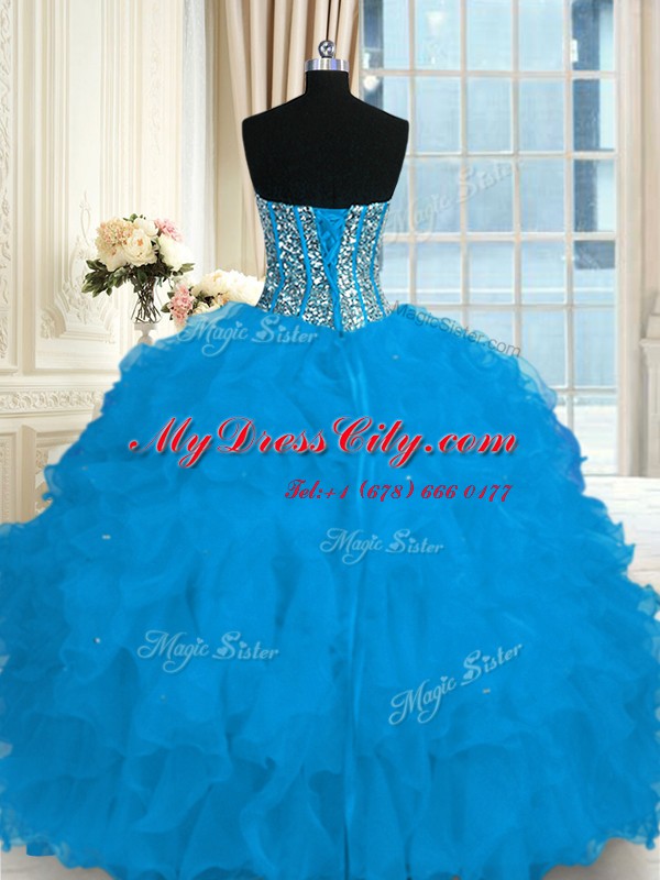 Captivating Floor Length Ball Gowns Sleeveless Blue Vestidos de Quinceanera Lace Up