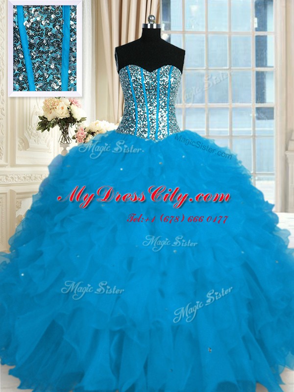 Captivating Floor Length Ball Gowns Sleeveless Blue Vestidos de Quinceanera Lace Up