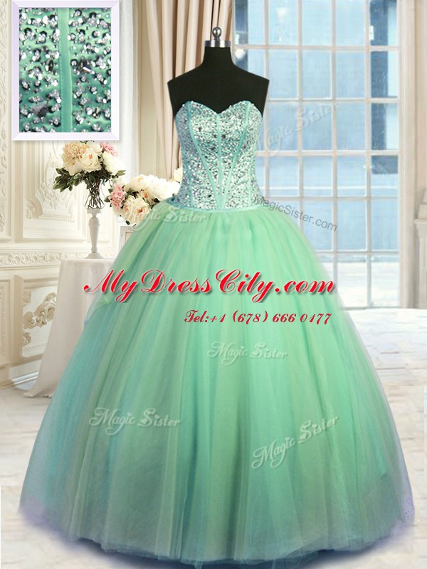 Turquoise Organza Lace Up Quinceanera Dresses Sleeveless Floor Length Beading and Ruching