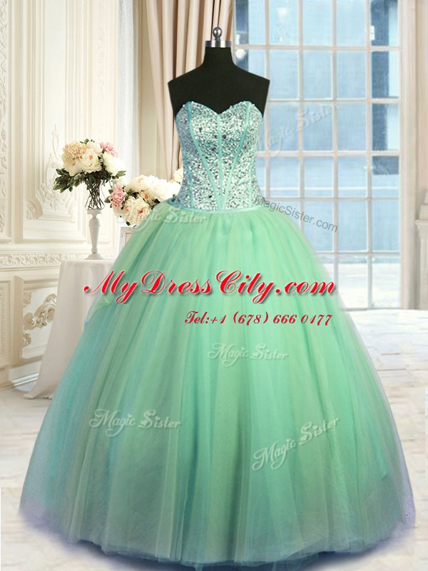 Turquoise Organza Lace Up Quinceanera Dresses Sleeveless Floor Length Beading and Ruching