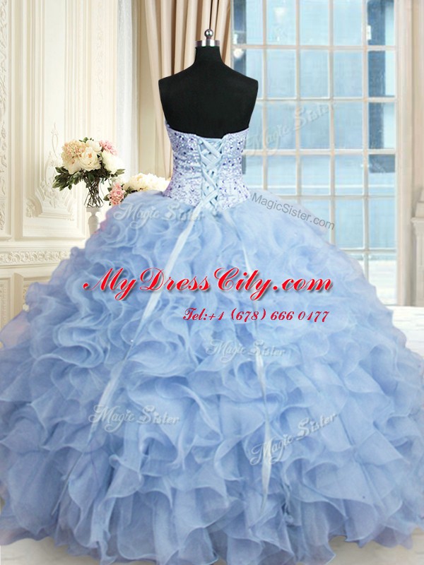 High Class Sweetheart Sleeveless Lace Up Quinceanera Dresses Light Blue Organza