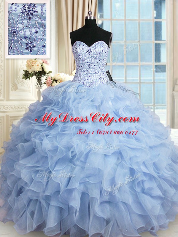 High Class Sweetheart Sleeveless Lace Up Quinceanera Dresses Light Blue Organza