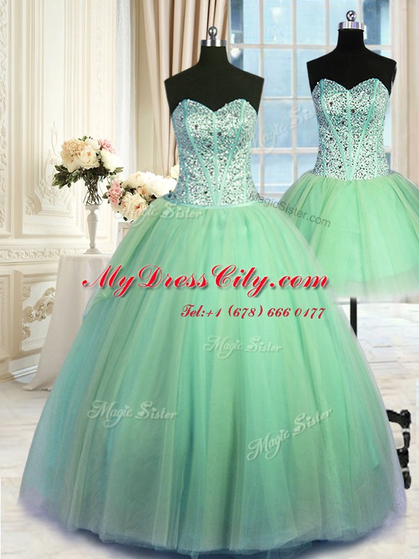 Three Piece Sweetheart Lace Up Beading Quinceanera Dress Sleeveless