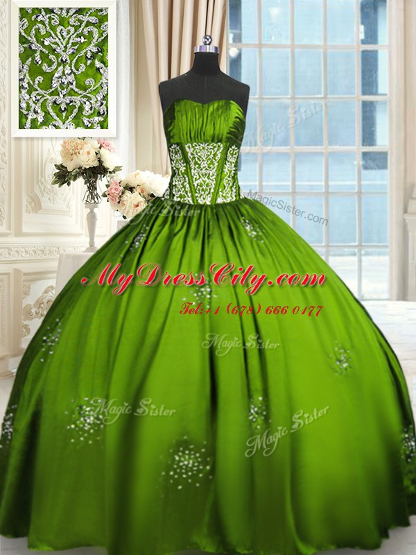 Sleeveless Taffeta Floor Length Lace Up Quinceanera Dress in with Beading and Appliques and Ruching