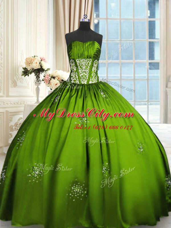 Sleeveless Taffeta Floor Length Lace Up Quinceanera Dress in with Beading and Appliques and Ruching