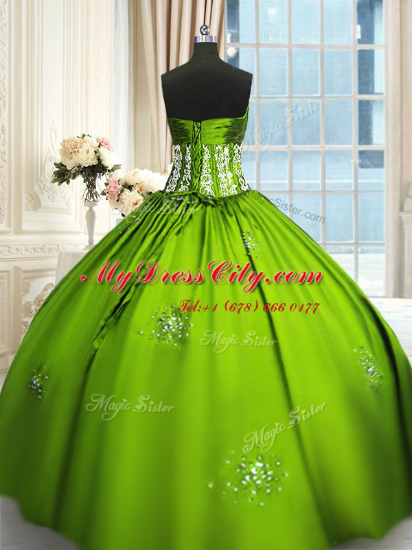 Sleeveless Taffeta Floor Length Lace Up Quinceanera Dress in with Beading and Appliques and Ruching